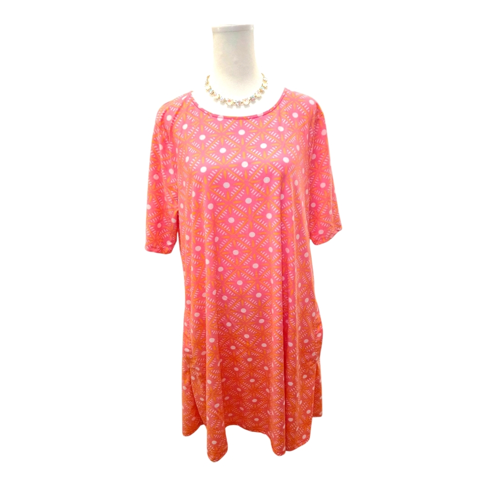 All For Color Pink And Orange Casual Dress Crew Neck Short Sleeve UPF 50 - Picture 2 of 6